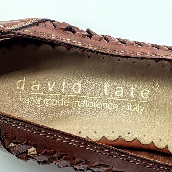 David Tate Handmade Pisa Cognac Italian Leather Woven Flats 8M